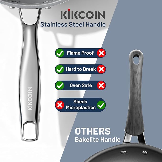 Kikcoin Non Stick Frying Pans with Lid, 3 Pack Ceramic Frying Pan for Cooking, 8+9.5+11 Inch Omelette Pans Set with Stay Cool Handle, Induction Ready, Free of PFAS PFOA PTFE, Oven/Dishwasher Safe