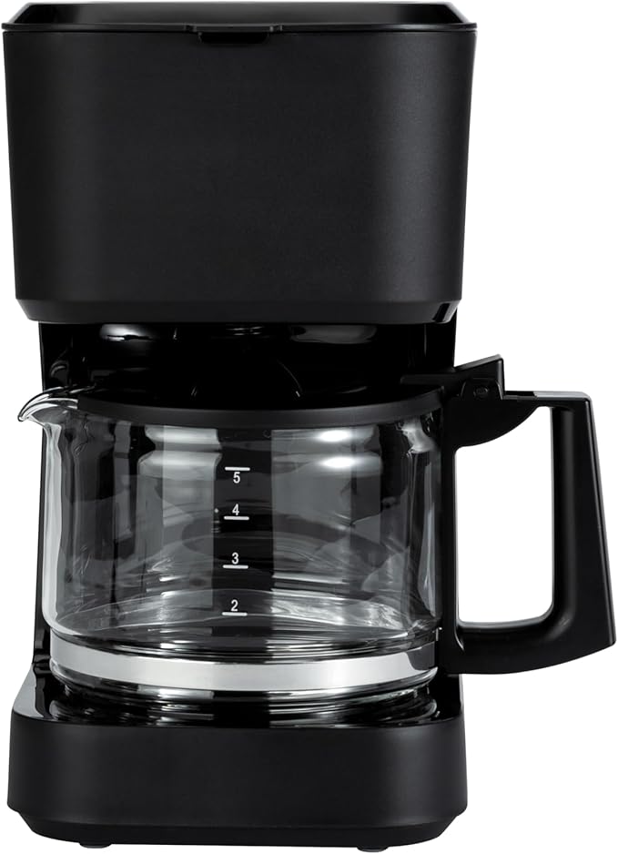 Amazon Basics 5 Cup Drip Coffee Maker with Glass Coffee Pot (0.8 Qt), Auto Shut-off, Auto Pause, Removable Filter Basket, Matte Black