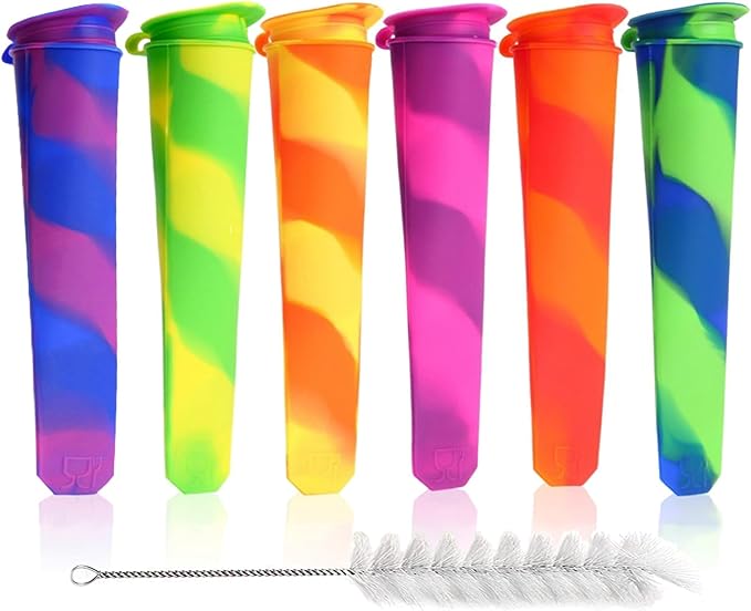 6 Silicone Popsicle Tube Molds Coloruful 12 Cavity Popsicle Molds with 50 Sticks Poosicle Maker Blue