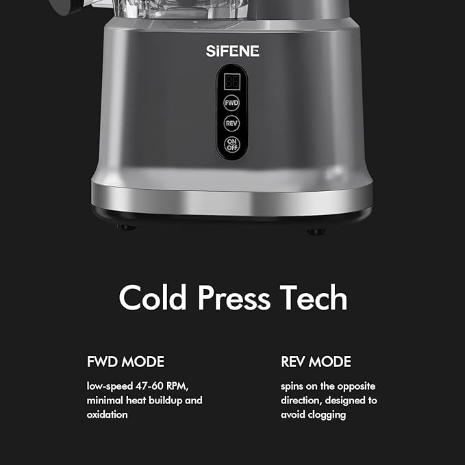 SIFENE Cold Press Juicer Machine,4.3 Inch(110mm) Wide Mouth Juice Extractor for Whole Fruits&Vegetables,BPA-Free,Easy to Clean,Quiet Masticating Juicer,Safety Lock,Dishwasher Safe,800ml Capacity(Grey)