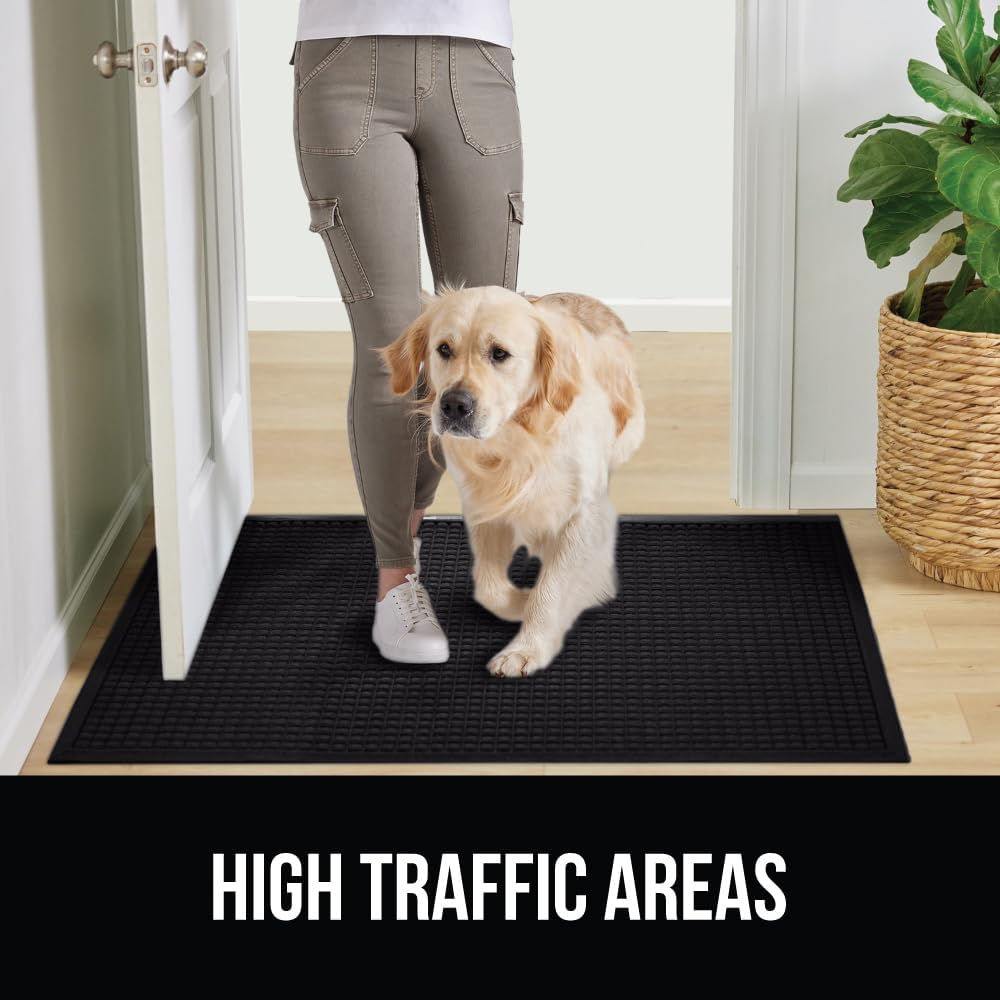 GORILLA GRIP Front Door Mat, Indoor Outdoor Ultra Absorbent HydroAbsorb Doormat, Absorbs Up to 1.7 Cups of Water, Stain and Fade Resistant, Rubber Backing Doormats, 2 Pack, 29x17 Black