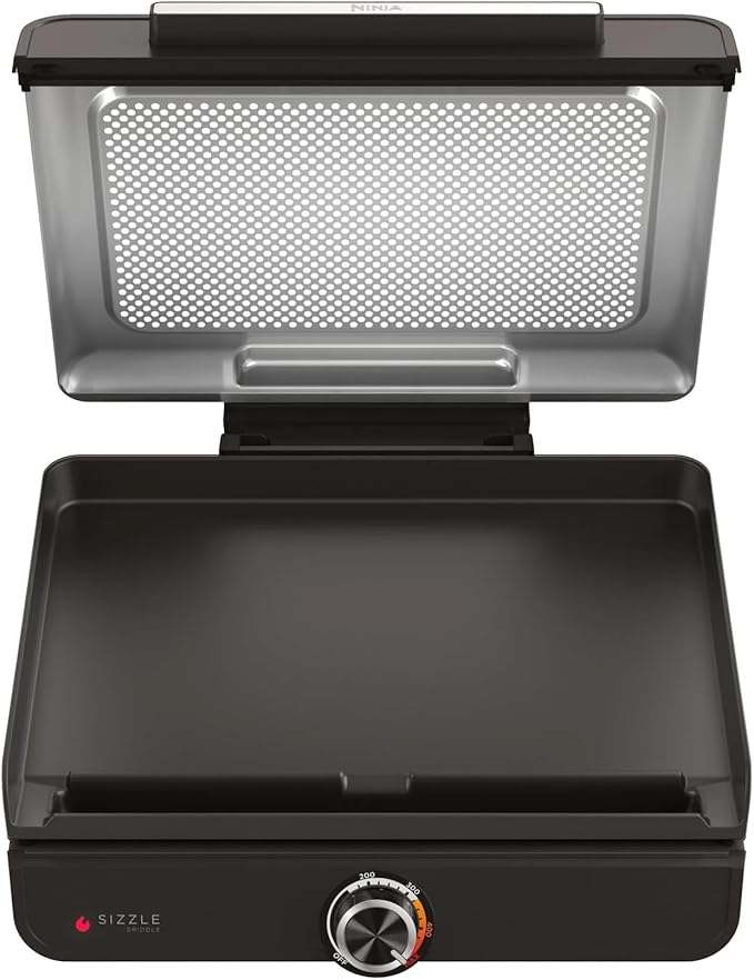 Ninja Sizzle Indoor Griddle, 14’’, Electric Grill, For Eggs, Burgers, Bacon, Pancakes, Veggies, and More, Nonstick, Dishwasher Safe, 500F, Even Cooking, GR100GDL (Renewed)