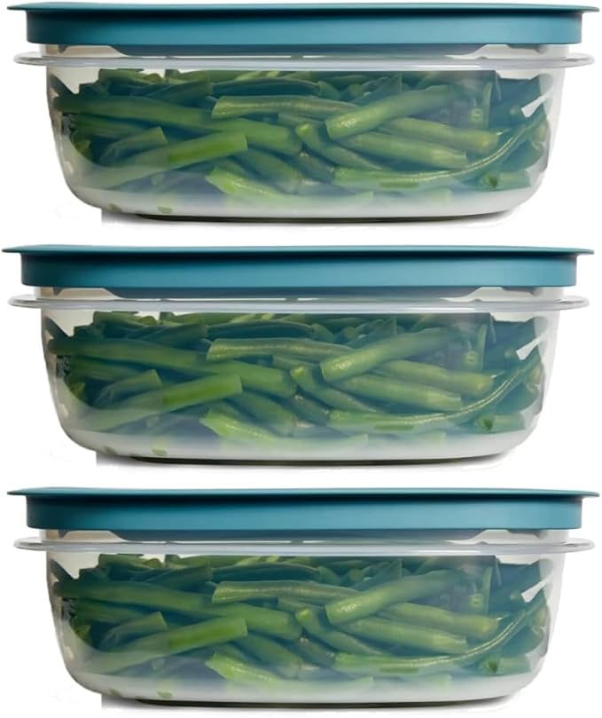 Rubber maid Storage Containers, Easy Find Lids, Teal, 9-cup, Flex & Seal, Leak Proof Lids, Food Storage Set, Clear Meal Prep Flex Containers, 3 Piece Set, Assortment