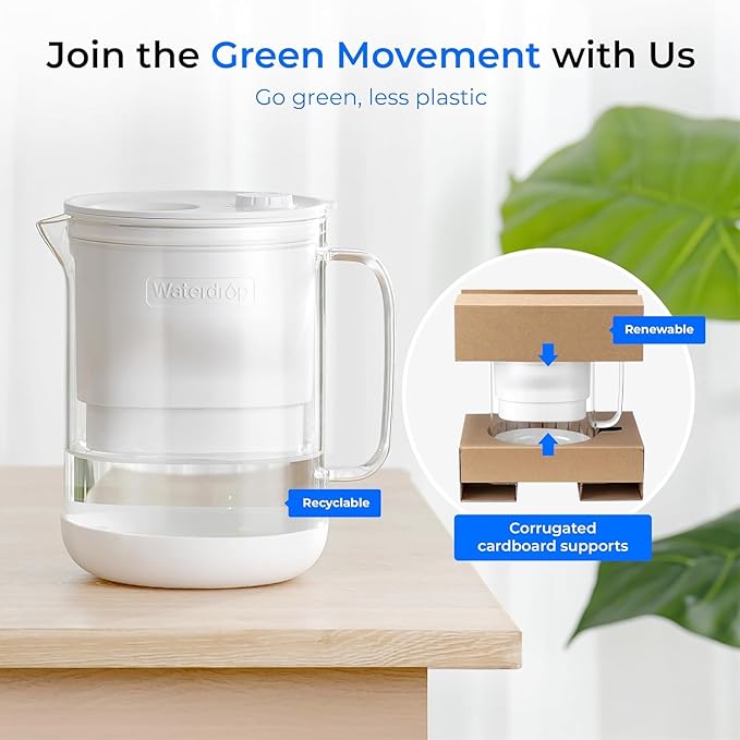 Waterdrop Glass Water Filter Pitcher with 1 Filter, Eco-Friendly, with NSF 53&42&372 Certified Filter, & Waterdrop 200-Gallon Long-Life 40-Cup Large Water Filter Dispenser with 1 Filter