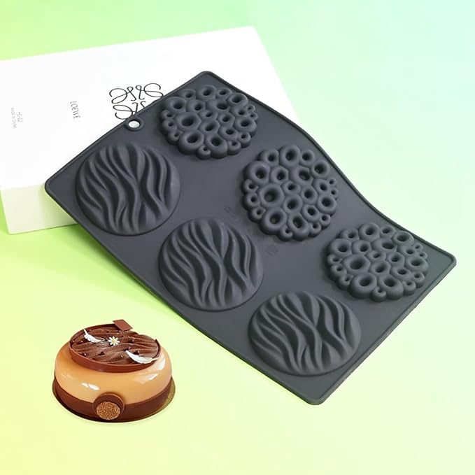 Silicone Mold, 6-Cavity Chocolate Mousse Cake Molds, Baking Mould for Desserts, Pastry, Candy, Non-Stick Food Grade Silicone Baking Pan (C_ Round)