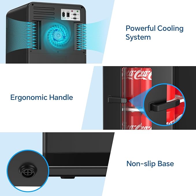 Mini Fridge, 15 Litre/21 Cans Small Fridge for Bedroom, Car, Office & Dorm, 110V AC/DC Portable Thermoelectric Cooler & Warmer for Skincare, Food, Drinks, Black