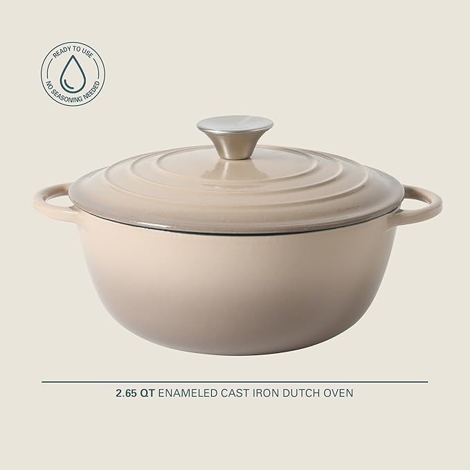 Gibson Home Addlestone 2.65 Qt Enameled Cast Iron Dutch Oven Pot with Lid – Round, Oven Safe to 500°F, Ideal for Bread Baking & Stews - Gradient Taupe