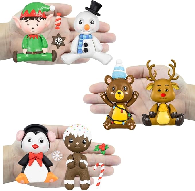 FUNSHOWCASE Christmas Silicone Molds Penguin Reindeer Snowman Gingerbread Man Santa Elf Bear Height 3-4inch for Fondant Cake Decoration Cupcake Topper Epoxy Resin Casting Polymer Clay Craft