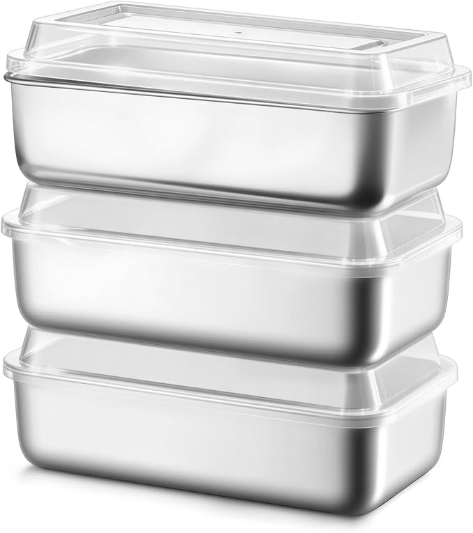 TeamFar Loaf Pans for Baking Bread, 9 x 5 Inch Stainless Steel Bread Loaf Pan with Lid, Meatloaf Pan Tin for Homemade Bread, Brownies, Meal Prep, Storage, Healthy & Dishwasher Safe - Set of 3