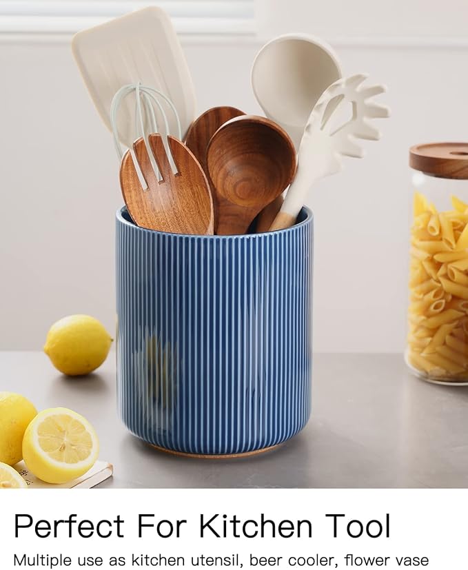 getstar Large Utensil Holder for Kitchen Counter,7.2" Vintage Ceramic Utensils Crocks Utensil Organizer for Spatula Farmhouse Kitchen Decor
