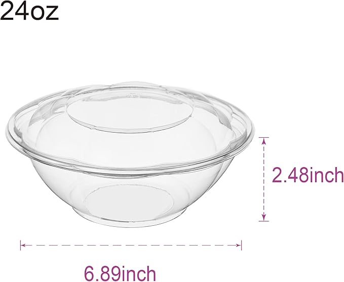 [24 oz. 50 Sets Clear Plastic Salad Bowls with Airtight Lids Disposable To Go Mixing Containers Serving for Fruit, Quinoa, Lunch and Meal Prep