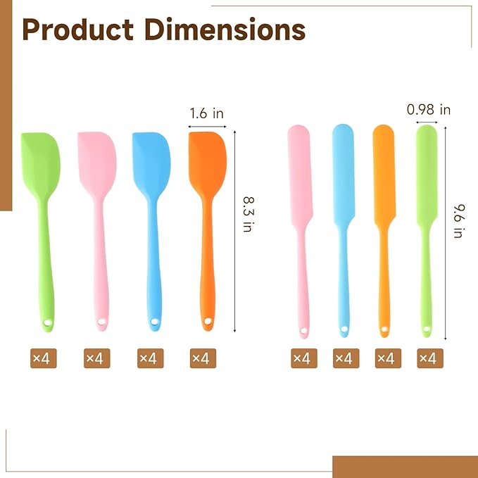 32 Pcs Silicone Spatulas Set, Heat-Resistant Jar Scrapers with One-Piece Design & Long Handle, Non-Stick, Rubber Spatula for Baking, Mixing, Cooking, Easy to Clean (Multicolor)
