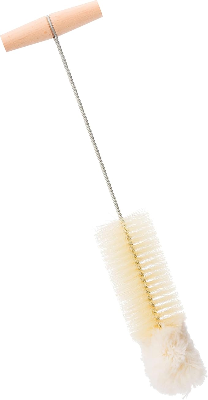 Redecker Bottle Brush with Beechwood Grip, for Soda Bottles/Jars/Specialty Glassware, Tampico Fiber and Wool Bristles, 14 Inches Long, Made in Germany