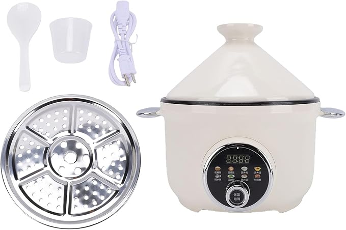 Haofy Electric Pressure Cooker 800W 3.2L Non Stick Multifunctional Cooking Pot with Stainless Steel Drain Basket for Low Sugar Meals Soup Porridge Hot Pot for Singles Small Families (US Plug 110V)
