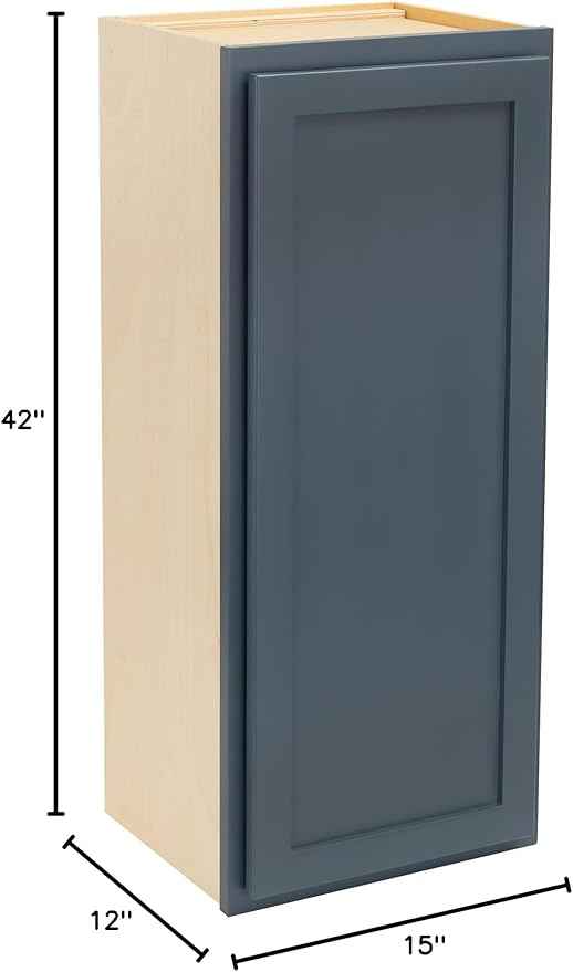 Quicklock RTA (Ready-to-Assemble) 42" Tall Wall Kitchen Cabinets - Shaker Style | 100% Hardwood | Made in America | Soft Close Hardware (Needlepoint Navy, 12''D x 15''W x 42''H)
