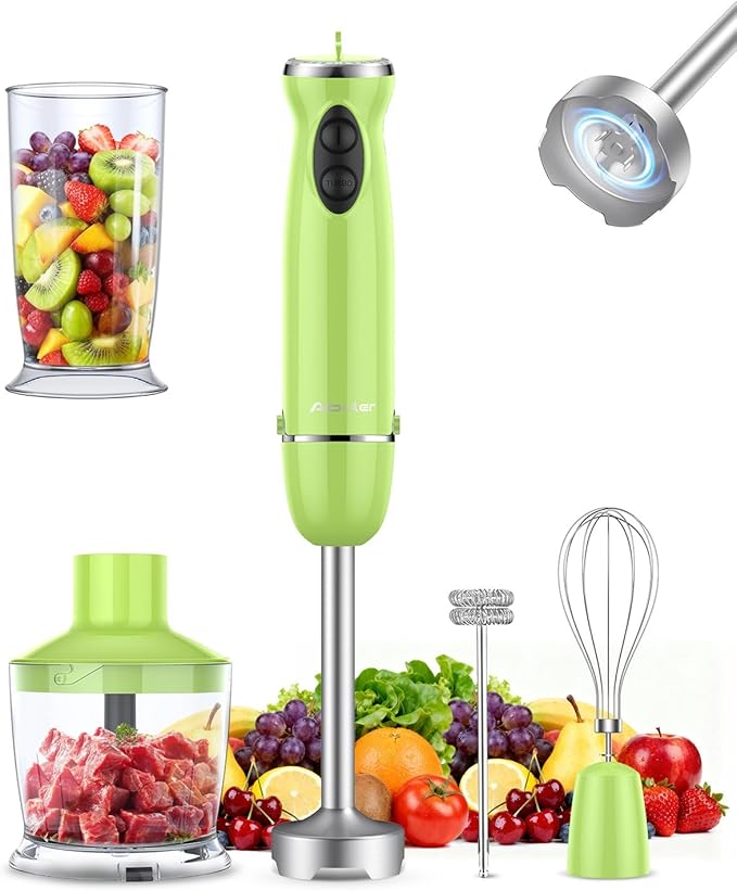 Immersion Blender Handheld 5 in 1 Hand Blender, 1000W Hand Mixer Stick, BPA-Free 12 Speed Handheld Blender with Mixing Beaker, Chopper, Whisk and Milk Frother for Soup, Smoothies, Sauce, Baby Food