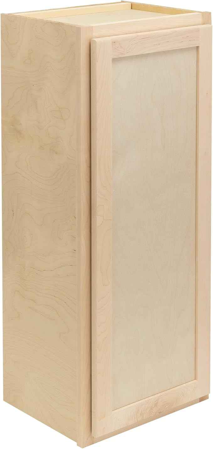 Quicklock RTA (Ready-to-Assemble) 42" Tall Wall Kitchen Cabinets - Shaker Style | 100% Hardwood | Made in America | Soft Close Hardware (Raw Maple, 12" D x 21" W x 42" H)