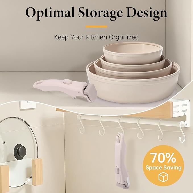 Removable Pot Handle, 2Pcs Universal Pan Handle, Replacement Handle for Pots and Pans, Fits All Cookware, Includes 2Pcs Spoon Rest, Durable & Heat-Resistant, Cream White