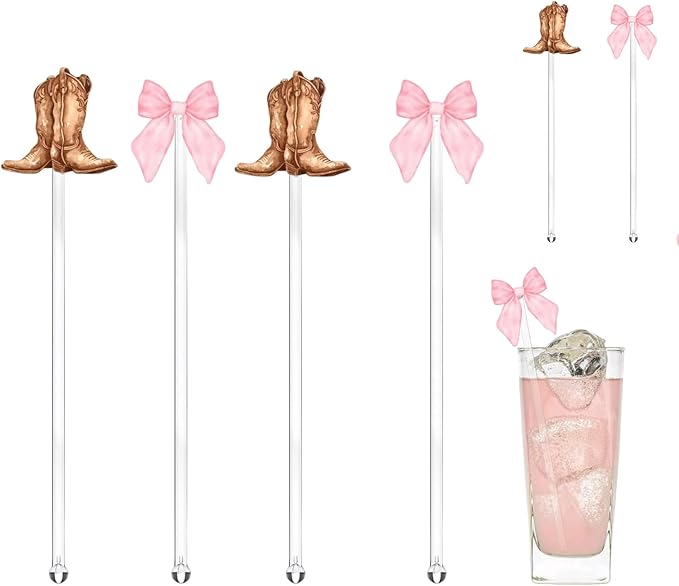 Cowgirl Birthday Party Cocktail Drink Stirrers, 20 pcs Bow Boots Drink Stirrers for Bachelorette Party, Boots and Bows Themed Swizzle Drink Sticks for Disco Cowboy Party Supplies (Boots or Bows)