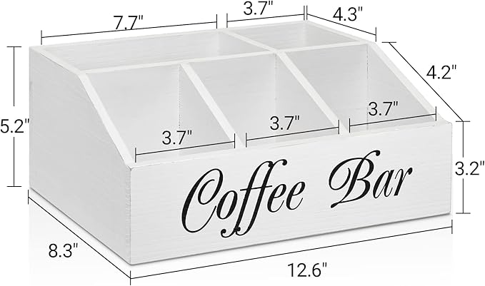 ugiftt Coffee Station Organizer for Counter, Wood Coffee Pods Holder Storage Basket, Tea Condiment Storage Organizer, Rustic Wood Bar Decor for Accessories