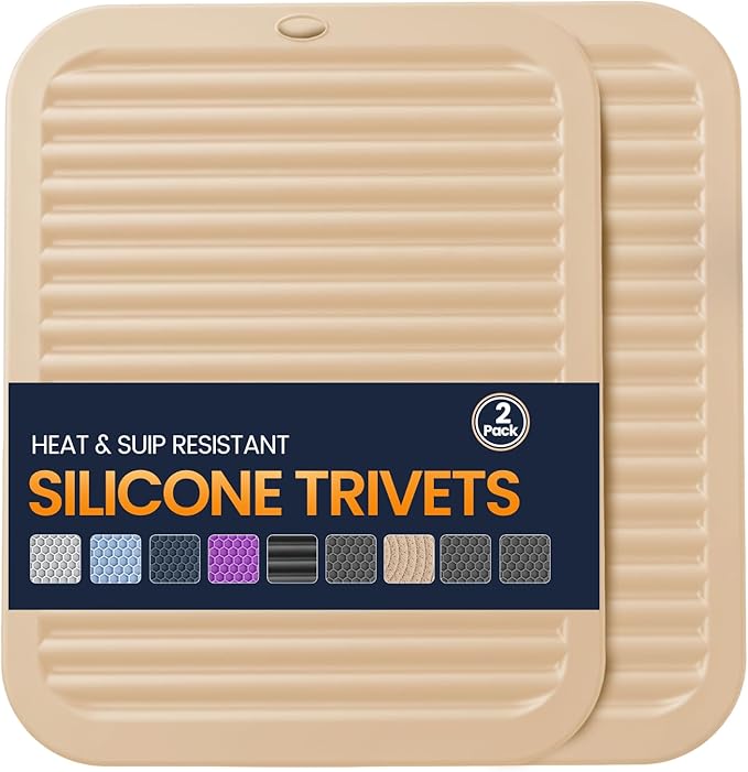 Silicone Trivet Mats 2 Heat Resistant Pot Holders Multipurpose Non-Slip Hot Pads for Kitchen Potholders, Drying mat, Jar Opener, Spoon Holder, Coaster.(Crescent Moon)