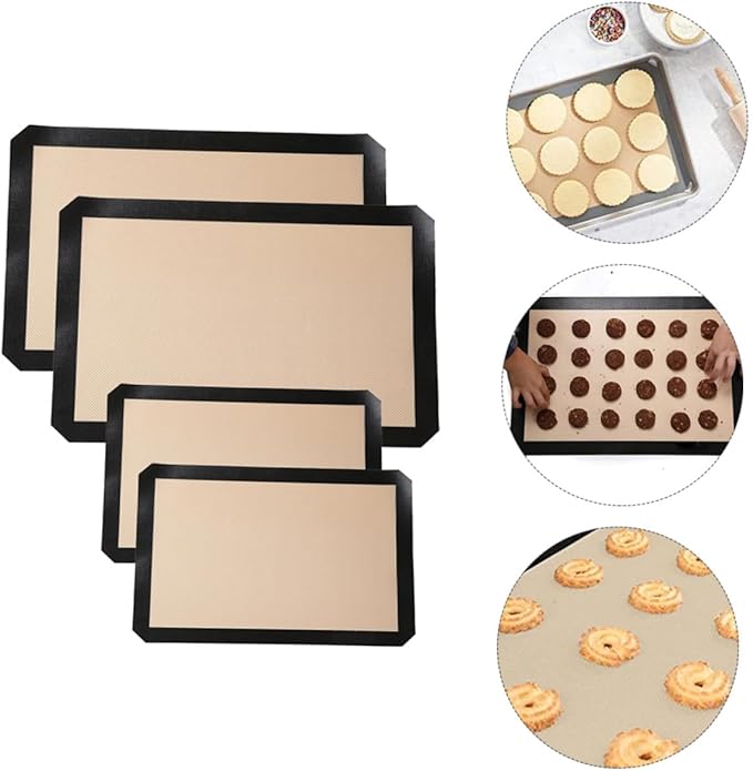 Cabilock 4pcs Silicone Baking Mats Nonstick Oven Liners for Cake Pastry Cookie Baking Easy to Clean for Roasting Meat and More