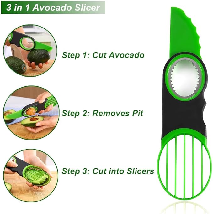 Avocado 3 Piece Set Avocado Slicer, Avocado Slicer, Avocado Storage Container, Dishwasher Safe, Contains All Tools For Avocado (Avocado Slicer+Saver+Cutter)