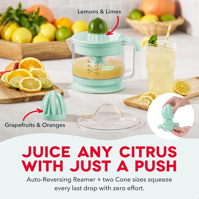 DASH Citrus Juicer, Dual Citrus Cones, 20 fl. oz. Capacity, 25 Watts