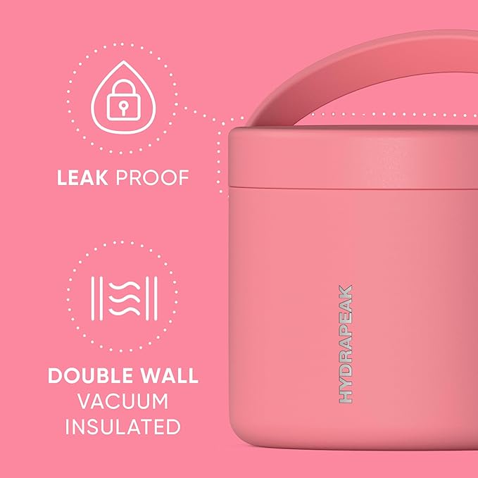 Hydrapeak 18oz Stainless Steel Vacuum Insulated Food Jar | Hot Food and Cold Food, Wide Mouth Leak-Proof Soup Jar for Adults, 10 Hours Hot and 16 Hours Cold (Neon Crush)
