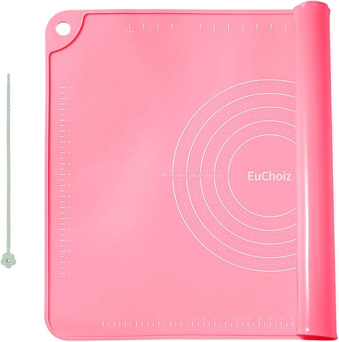 Silicone Pastry Mat 24"*16" Extra Thick Non Stick Baking Mat Food Grade Silicone Dough Rolling Bake Mat with Edge Heightening Pink