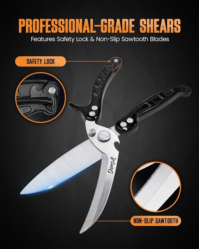 Poultry Shears Heavy Duty Professional, Kitchen Shears for Food, Kitchen Scissors Heavy Duty, Food & Meat Scissors, Dishwasher Safe Chicken Cutters. Spring Loaded, Black