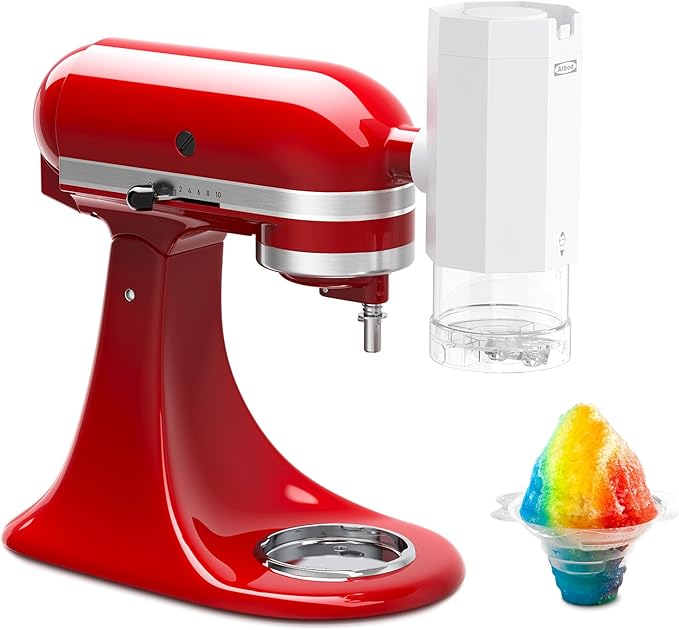 2 in 1 Ice Cream Maker and Shaved Ice Attachment for KitchenAid Stand Mixers, 2 Small Ice Cream Bowls, Snow Cone Machine with Coarse and Fine Blades, 8 Ice Molds