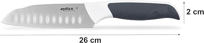 Zyliss Comfort Mini Santoku Knife, 12cm/4.5in, Japanese Stainless Steel, Non Slip Handle, Cover for Safety, Black/White, Professional Kitchen Knife, Dishwasher Safe