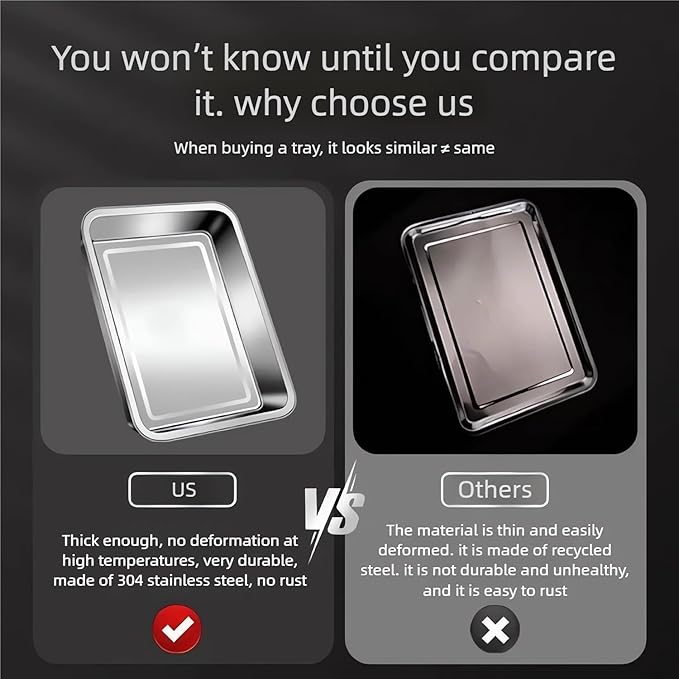 2-Pack Large 304 Stainless Steel Baking Pan Set (19.5"x13.5") - Non-Toxic Heavy Duty Commercial Grade Deep Sheet Pan, 1 Solid & 1 Perforated Pans for Roasting, Defrosting, Draining, Cooling