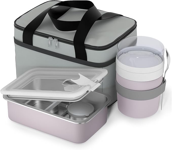 Bakpoco Stainless Steel Bento Lunch Box Set for Adult - 42oz Leak-Proof Bento Lunch Box Container with Thermo, Insulated Bag for Work Travel Dining Out