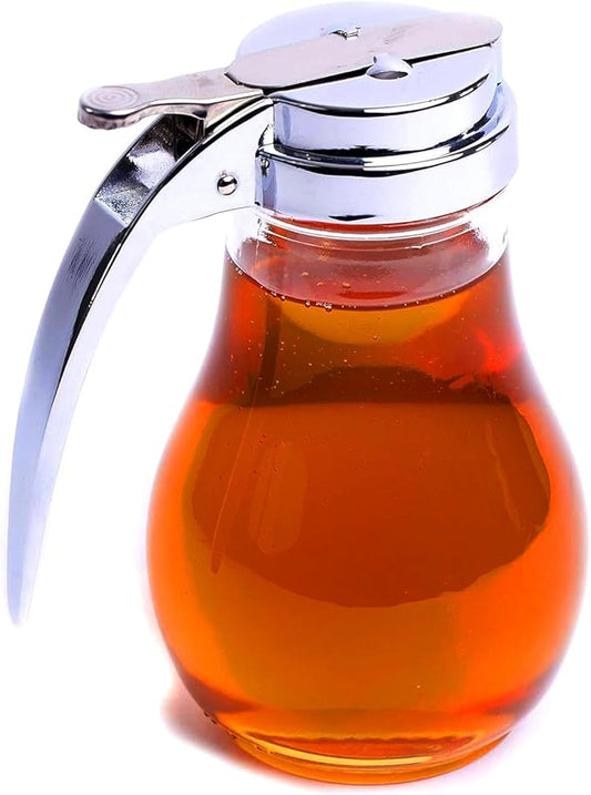 Glass Syrup Dispenser - 14 Oz Syrup & Honey Dispensers - Maple Syrup Dispenser for Honey - Large Syrups Dispenser Durable Clear Glass - Easy Pour Spout, Leak-Proof Lid