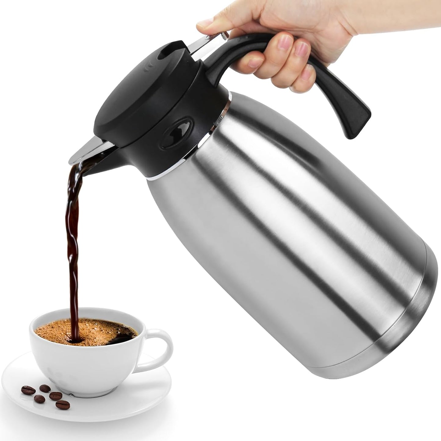 Yummy Sam 70oz Thermal Coffee Carafe, Double Wall Vacuum for Hot Drinks, Stainless Steel Carafe for Hot Liquids Large Tea for Home School Office for Valentine's Day (Classic Silver)