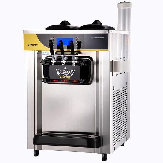 VEVOR Commercial Ice Cream Maker, 22-30L/H Yield, Countertop Soft Serve Machine with 2x6L Hopper 2L Cylinder LCD Panel Puffing Shortage Alarm, Frozen Yogurt Maker for Restaurant Snack Bar, Silve
