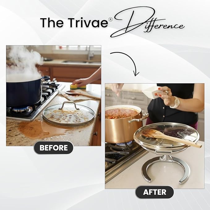 Trivae Pot Lid Holder – 4-in-1 Pot Lid Holder While Cooking, Pan Lid Holder, Trivet & Cake Stand – Versatile Kitchen Tool for Hot Pots, Serving & Display – Space-Saving, Heat-Resistant Stand