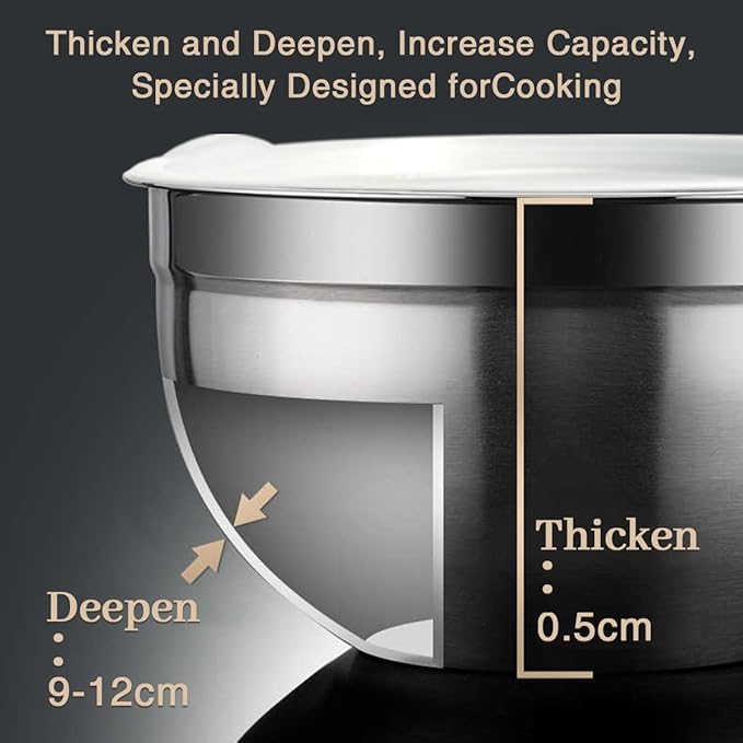 Mixing Bowls, 5Pcs Stainless Steel Mixing Bowl Set, Utensils for the Kitchen, Multifunctional, Stackable, Dishwasher Safe, 3.75L / 3.25L / 2.5L / 2L / 1.3L (With lid)