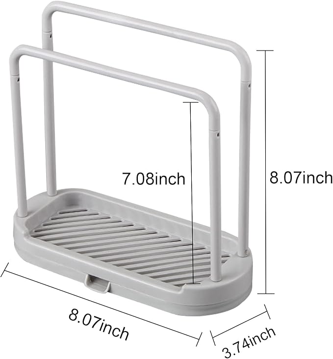 Kitchen Sponge Holder Dishcloth Hanger, Kitchen Sink Rack Tray Organizer Stand for Sponge, Dish Cloth, Rag, Brush, Scrubber Storage and Organization (Grey)