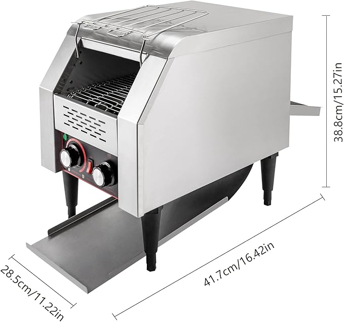 Commercial Conveyor Toaster 1300W, 150 Slices/Hour Stainless Steel Bread Oven with Dual Temp Control & Double Chutes - 7-Speed Adjustable