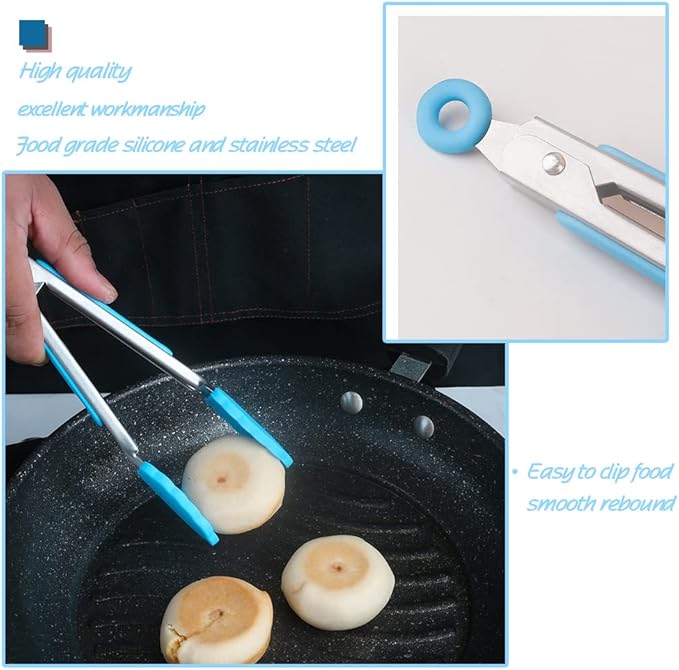 Collfa Mini Kitchen Utensil Set - Five-Piece Set, Tiny Silicone Kids Kitchen Tools - Whisk, Tongs, Spoon, Slotted Spatula - Blue