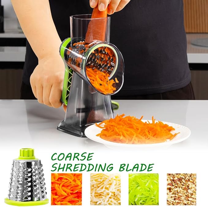 Cheese Grater Rotary Cheese Grater,Versatile Cheese Shredder,Blades for Shredding, Grating, Slicing,Cheese Shredder with Suction Base and Cleaning Brush Kitchen Gift (green)