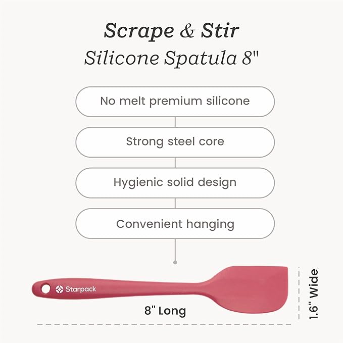 Starpack 'Scrape & Stir' Silicone Spatula (8 Inch) - Heat Resistant Spatulas Set 600°F - Food Grade Kitchen Spatulas - Nonstick Baking and Cooking Spatula - LFGB Grade Rubber Utensil Set