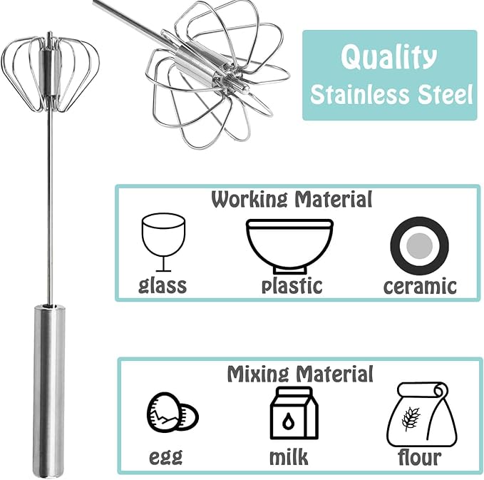 Semi-automatic Whisk, Stainless Steel Egg Beater, Hand Push Rotary Whisks Mixer Stirrer for Making Cream, Whisking, Beating and Stirring (12Inch)