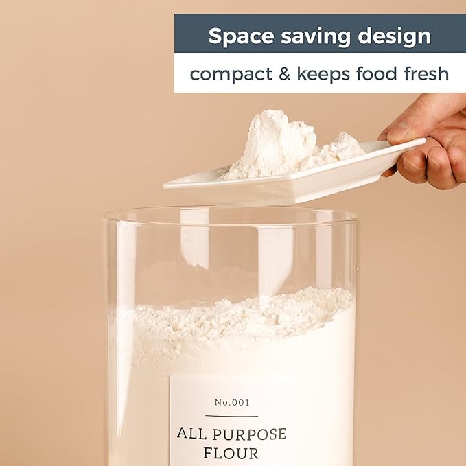HHMJSM 1 Gallon Large Glass Food Storage Containers With Airtight Bamboo Lid - Kitchen Glass Storage Jars Canister With 42 Pantry Labels - Thicken Big Clear Rice Containers For Your Pantry