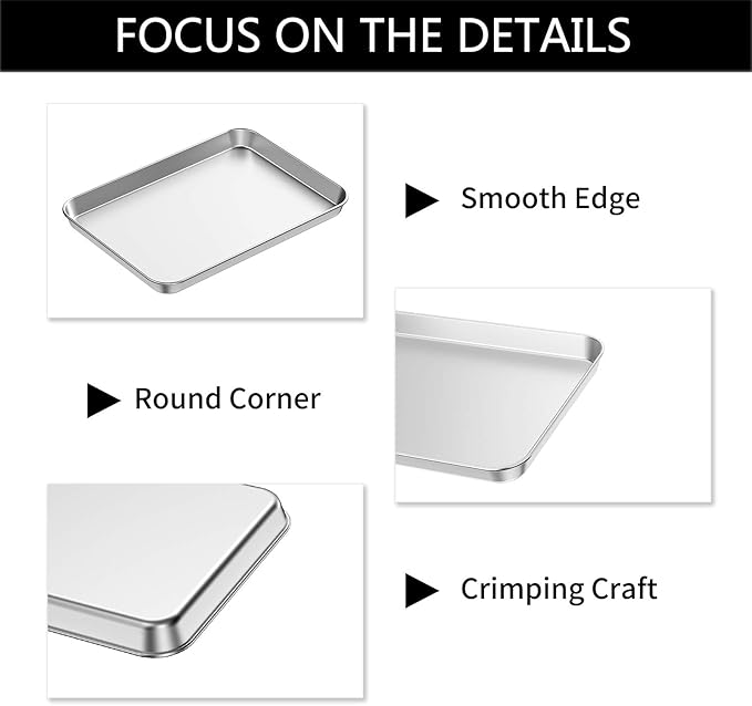 Baking Sheets 2 Pieces, Bastwe Cookie Sheets Set Stainless Steel Baking Pans Toaster Oven Tray Pans, Rectangle Size 12 × 10 × 1 inch, Rustproof & Healthy & Easy Clean & Dishwasher Safe