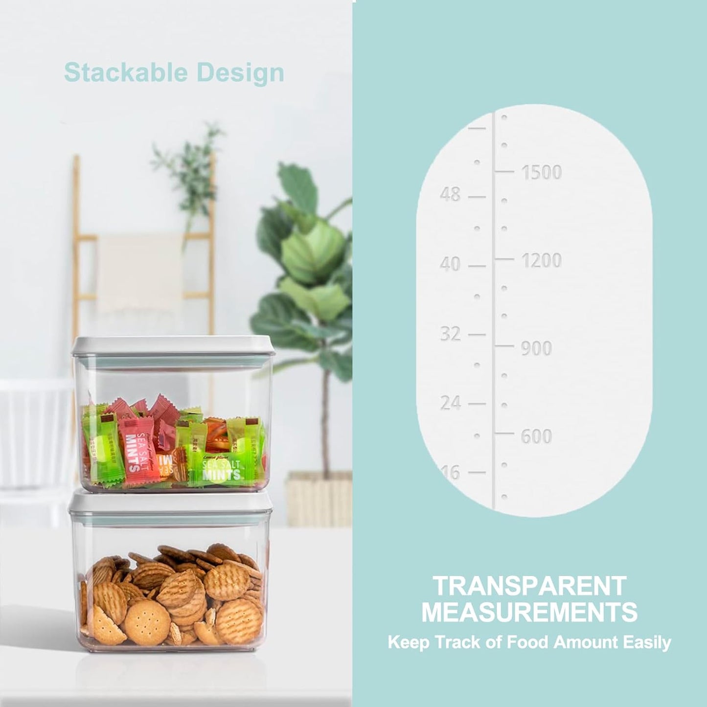 Pop Containers with Lids - Stackable Airtight Food Storage, Kitchen Pantry Storage Containers for Snacks Candy Salt Herbs Spices BPA-Free (10PCS (0.5 + 1.2 + 2.0 + 2.7 + 3.3 Qt) * 2)