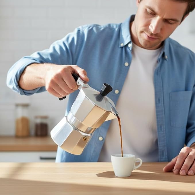 50ml Aluminum Moka Pot Espresso Maker Leak-Proof Design with Ergonomic Handle 1 Cup Stovetop Coffee Maker for Home & Office Use